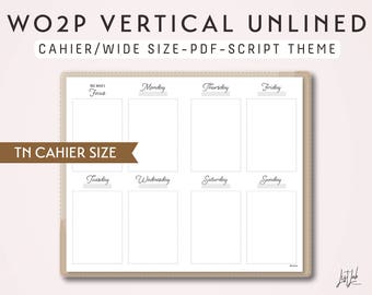 CAHIER Size TN Week on 2 Pages Vertical WO2P - Printable Traveler's Notebook Insert - Script Theme