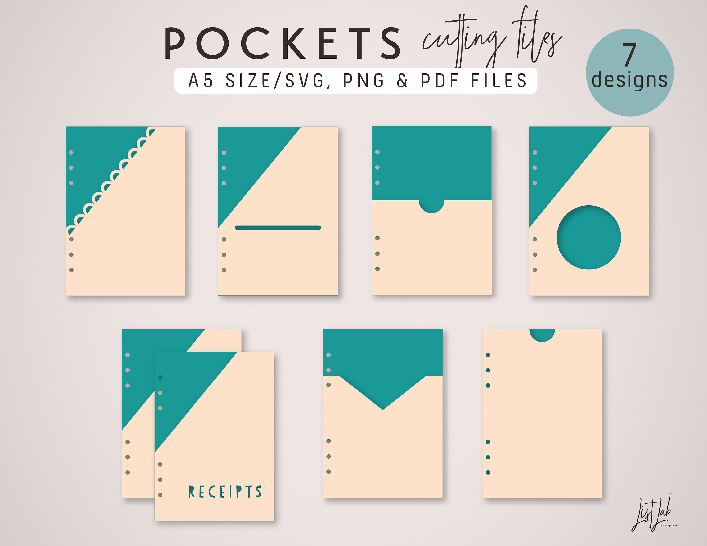 Download A5 PLANNER POCKETS Die Cutting Files Set 7 Designs svg | Etsy