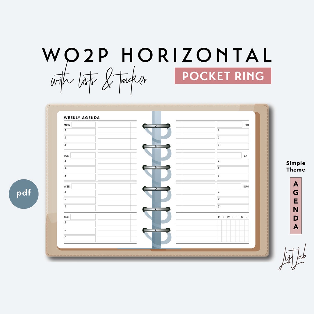 Pocket Ring Week on 2 Pages Horizontal - With Lists and Tracker ...