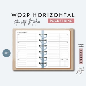 Pocket Ring Week on 2 Pages Horizontal - with Lists and Tracker | Printable Ring Planner Insert | pdf | Minimalist Planner | Simple Theme