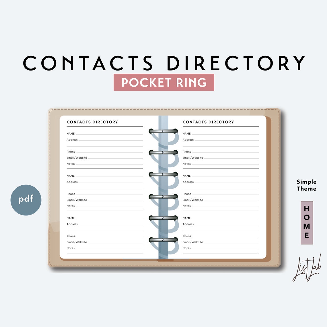 Pocket Ring CONTACTS DIRECTORY | Printable Minimalist Ring Planner ...
