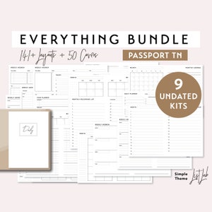 EVERYTHING BUNDLE for Passport size Traveler's Notebook - Printable UNDATED Set - Simple Theme