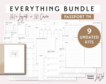 EVERYTHING BUNDLE for Passport size Traveler's Notebook - Printable UNDATED Set - Simple Theme