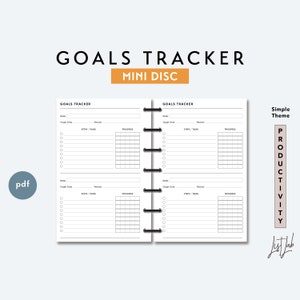 MINI Disc GOALS Tracker  | Printable Minimalist Discbound Planner Insert | pdf | Simple Theme | Goals Log