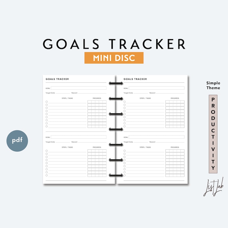 MINI Discbound GOALS Tracker Printable Discbound Planner Etsy New Zealand