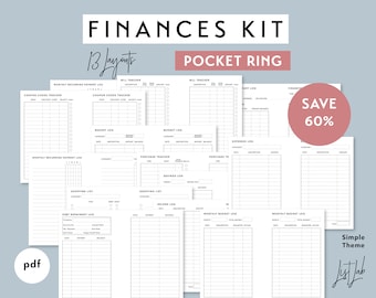 Pocket Ring FINANCES KIT | Printable Minimalist Ring Planner Inserts Set | Simple - 13 layouts, Income, Expenses, Savings, Bill Trackers