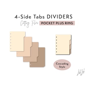 POCKET PLUS Ring 4-SIDE Tab Dividers - Cascading Tabs – Die Cutting Files Set | Ring Planner Cutting Templates | svg, png, pdf | diy planner
