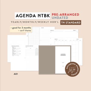 Kit imprimible de cuaderno AGENDA TN estándar preorganizado - Wo2P horizontal / Juego de insertos para cuaderno de viajero / Planificador mensual semanal A01