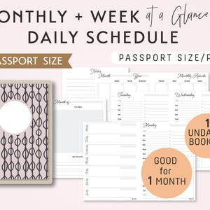 PASSPORT Size Monthly-Weekly-Daily Schedule TN Printable Booklet Insert - fits Traveler's Notebook Passport Size