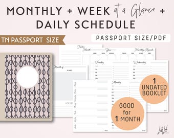 PASSPORT Size Monthly-Weekly-Daily Schedule TN Printable Booklet Insert - fits Traveler's Notebook Passport Size