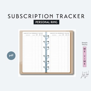 Personal Size SUBSCRIPTION and MEMBERSHIP TRACKER  - Printable Ring Planner Insert pdf - Simple Theme