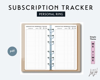 Personal Size SUBSCRIPTION and MEMBERSHIP TRACKER  - Printable Ring Planner Insert pdf - Simple Theme
