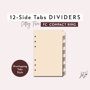 Separadores laterales FC COMPACT para anillos, tamaño 12, con pestañas superpuestas. Juego de archivos de troquelado (svg, png, pdf/planificador DIY).