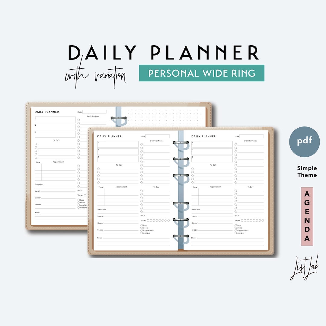 Personal Wide DAILY PLANNER Printable Ring Planner Insert PDF Simple ...