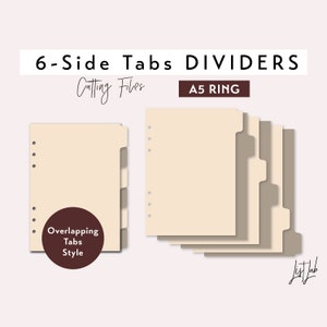 6 DIVISORES DE ABA LATERAL para planejador A5 - Conjunto de arquivos de corte e vinco - Estilo de abas sobrepostas - svg, png, pdf | planejador faça você mesmo