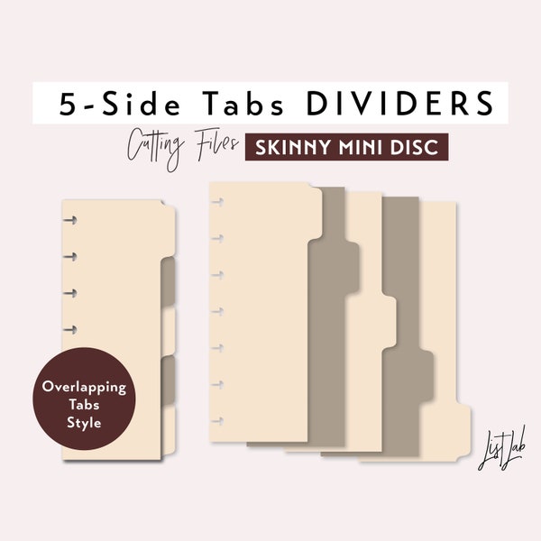 Skinny Mini Disc 5 SIDE TAB DIVIDERS Discbound Planner Cutting Files Set | Cutting Templates | Overlapping Tabs svg, png, pdf | diy planner