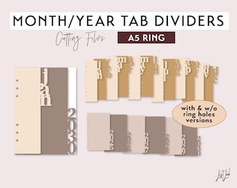 A5 Ring MONTH and YEAR Tab DIVIDERS Set – Die Cutting Files - svg, png, pdf | diy planner