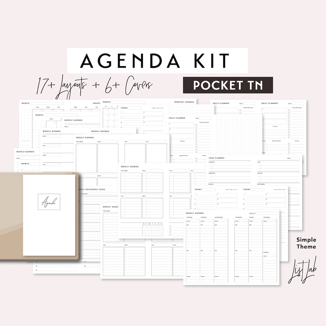 Pocket Size AGENDA KIT | Printable Minimalist Traveler's Notebook ...