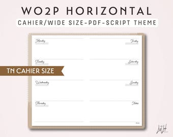 CAHIER SIZE TN Week on 2 Pages Horizontal WO2P - Printable Traveler's Notebook Insert - Script Theme