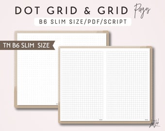 B6 SLIM TN Dot Grid and Grid - Printable Traveler's Notebook Insert - Script Theme