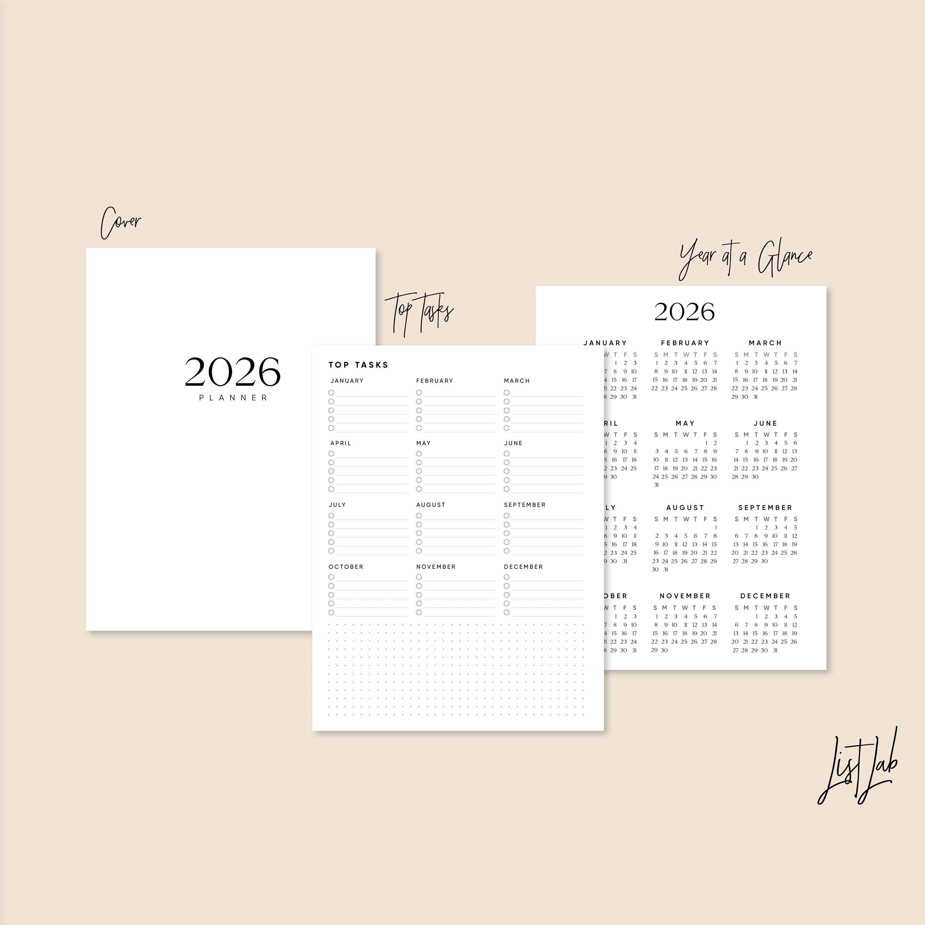 2026 CLASSIC Disc Yearly Monthly Weekly Wo2p HORIZONTAL Printable ...
