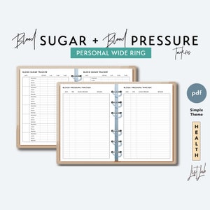 Personal Wide BLOOD SUGAR and Blood PRESSURE Trackers - Printable Ring Planner Insert pdf - Simple Theme