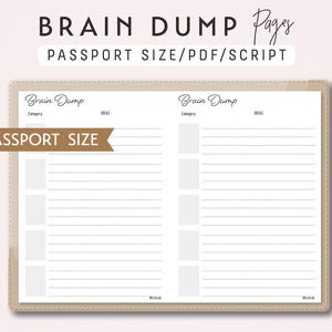 Passport Size Brain Dump Traveler&#39;s Notebook Printable Insert - PDF - Script Theme