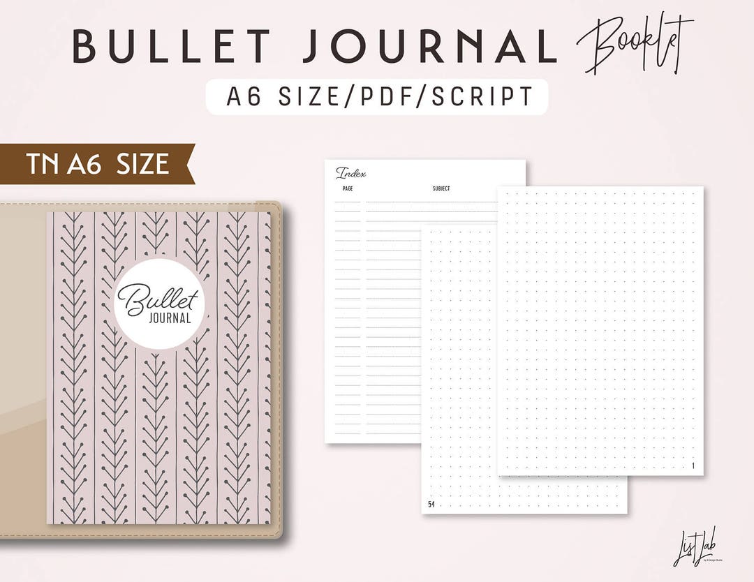 A6 TN Insert - Bullet Journal - Printable Booklet Style - Fits Traveler ...