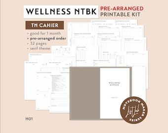 CAHIER TN Wellness Notebook Pre-arranged Printable Kit | Traveler's Notebook Insert Set | Health Self-Care Planner, Medical Log Insert