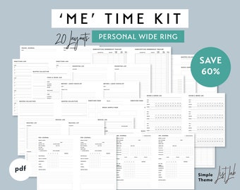 Personal Wide ME TIME KIT | Printable Minimalist Ring Planner Inserts Set | pdf | Simple - 20 layouts, Books, Movies, Shows, Travel Logs