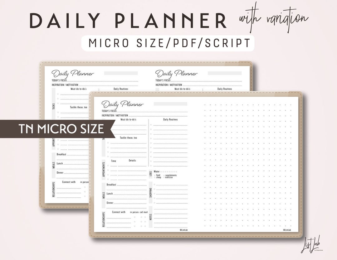 Micro Size TN Daily Planner With Variation - Printable Traveler's ...