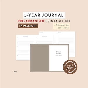 Passport TN 5-YEAR JOURNAL Notebook Pre-arranged Printable Kit | Traveler's Notebook Insert Set | Diary Insert, Quick Journaling, 5-Year Log