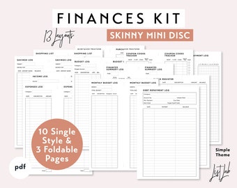 SKINNY MINI Disc FINANCES Kit | Printable Minimalist Disc Planner Inserts Set | Simple 13 layouts, Income, Expenses, Savings, Bill Trackers