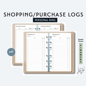 PERSONAL Size Shopping List and Purchase Tracker Set - Printable Ring Planner Insert PDF - Simple Theme