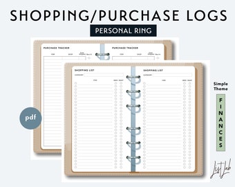 PERSONAL Size Shopping List and Purchase Tracker Set - Printable Ring Planner Insert PDF - Simple Theme