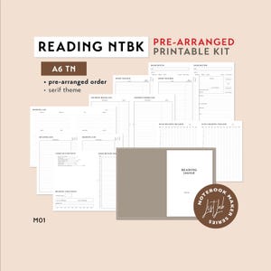 A6 TN LÄSANteckningsbok, förberett utskrivbart kit | Reseanteckningsbok, insatsset | Läsdagbok M01 V2.0