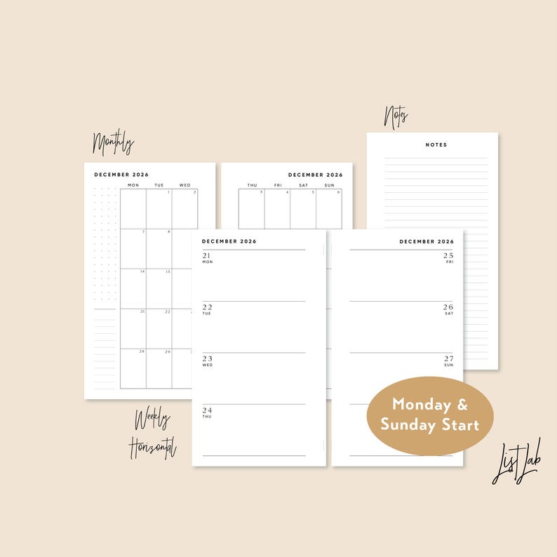 2026 PERSONAL Ring Yearly Monthly Weekly Wo2p HORIZONTAL Printable ...