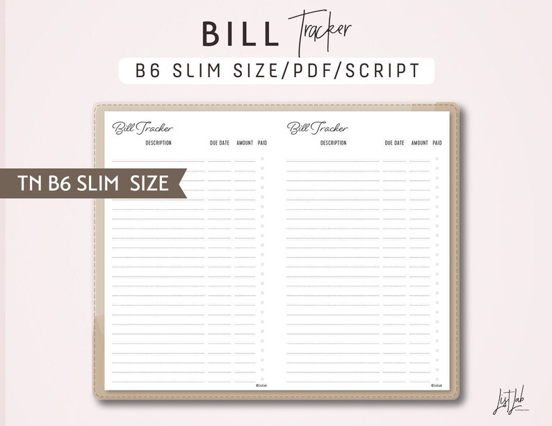B6 SLIM TN Bill Tracker Printable Travelers Notebook - Etsy