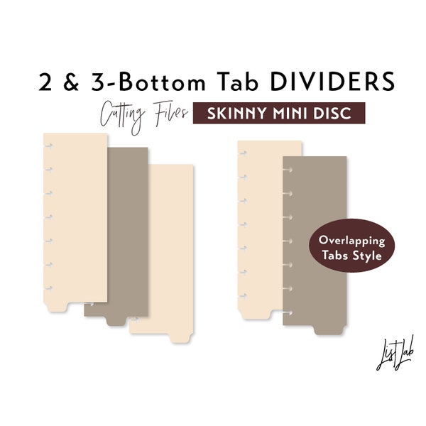 SKINNY MINI Disc 2 & 3 BOTTOM Tab Dividers - Overlapping Tabs | Discbound Planner Cutting Files Templates Set - svg, png, pdf | diy planner