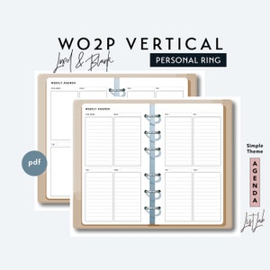 May include: A printable PDF template for a vertical weekly planner with lined and blank pages. The planner is designed for a personal ring binder and features a simple theme with the text "Weekly Agenda" at the top of each page.