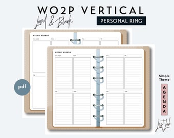 PERSONAL Size Week on 2 Pages Vertical Set - Printable Ring Planner Insert PDF - Simple Theme