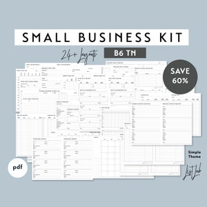 B6 TN SMALL BUSINESS Kit | Printable Traveler&#39;s Notebook Inserts Set | pdf | Minimalist Planner | Simple Theme