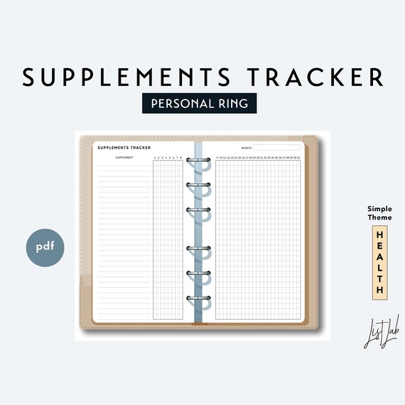 Personal Size SUPPLEMENTS TRACKER - Printable Ring Planner Insert pdf - Simple Theme