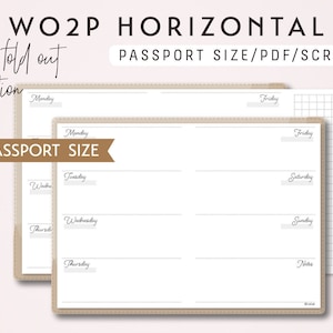Paspoortgrootte week op 2 pagina's met uitvouwbare variatie WO2P - Afdrukbaar invoegsel voor Traveler's Notebook - Scriptthema