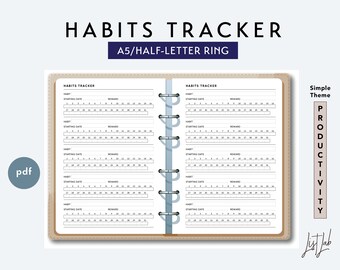A5 and Half-Letter HABITS TRACKER - Printable Ring/Discbound  Planner Insert - Simple Theme