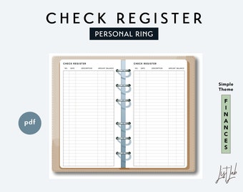 Personal Size CHECK REGISTER - Printable Ring Planner Insert pdf - Simple Theme