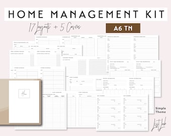 A6 TN HOME MANAGEMENT Kit - Printable Inserts Set for Traveler's Notebook - Printable pdf - Simple Theme - 17 layouts