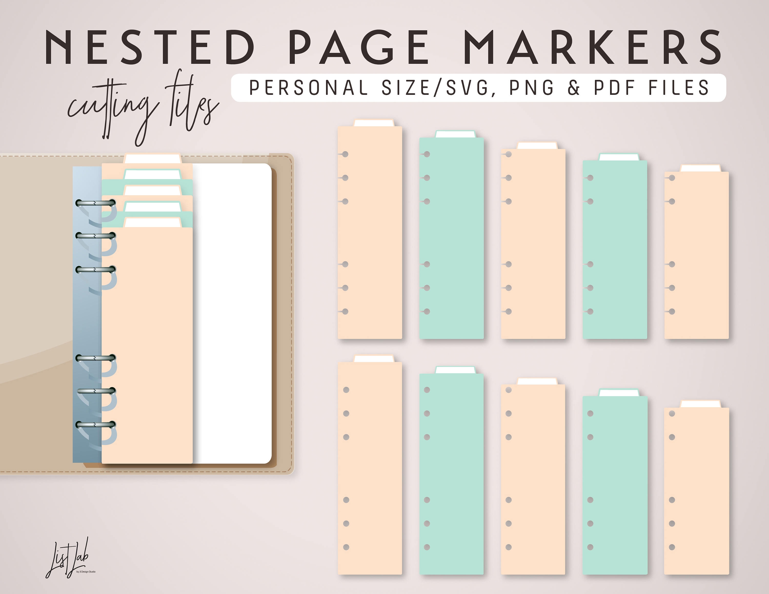 MINI Disc 5 Nested PAGE MARKERS Discbound Planner Die Cutting Files Set  Cutting Template Svg, Png, Pdf Diy Planner 