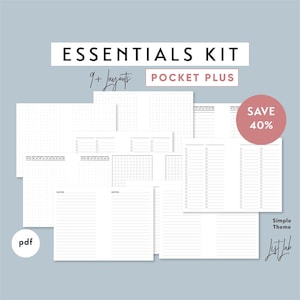 Pocket PLUS ESSENTIALS KIT  | Printable Minimalist Ring Planner Insert Set | pdf | Simple Theme - 9+ layouts - Dot Grid, Lined, Notes, Lists