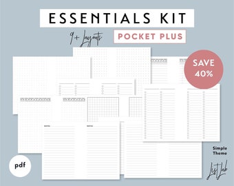 Tasche PLUS ESSENTIALS KIT | Druckbare minimalistische Ring-Planer Insert Set | pdf | Simple Theme - 9+ Layouts - Dot Grid, Lined, Notes, Lists